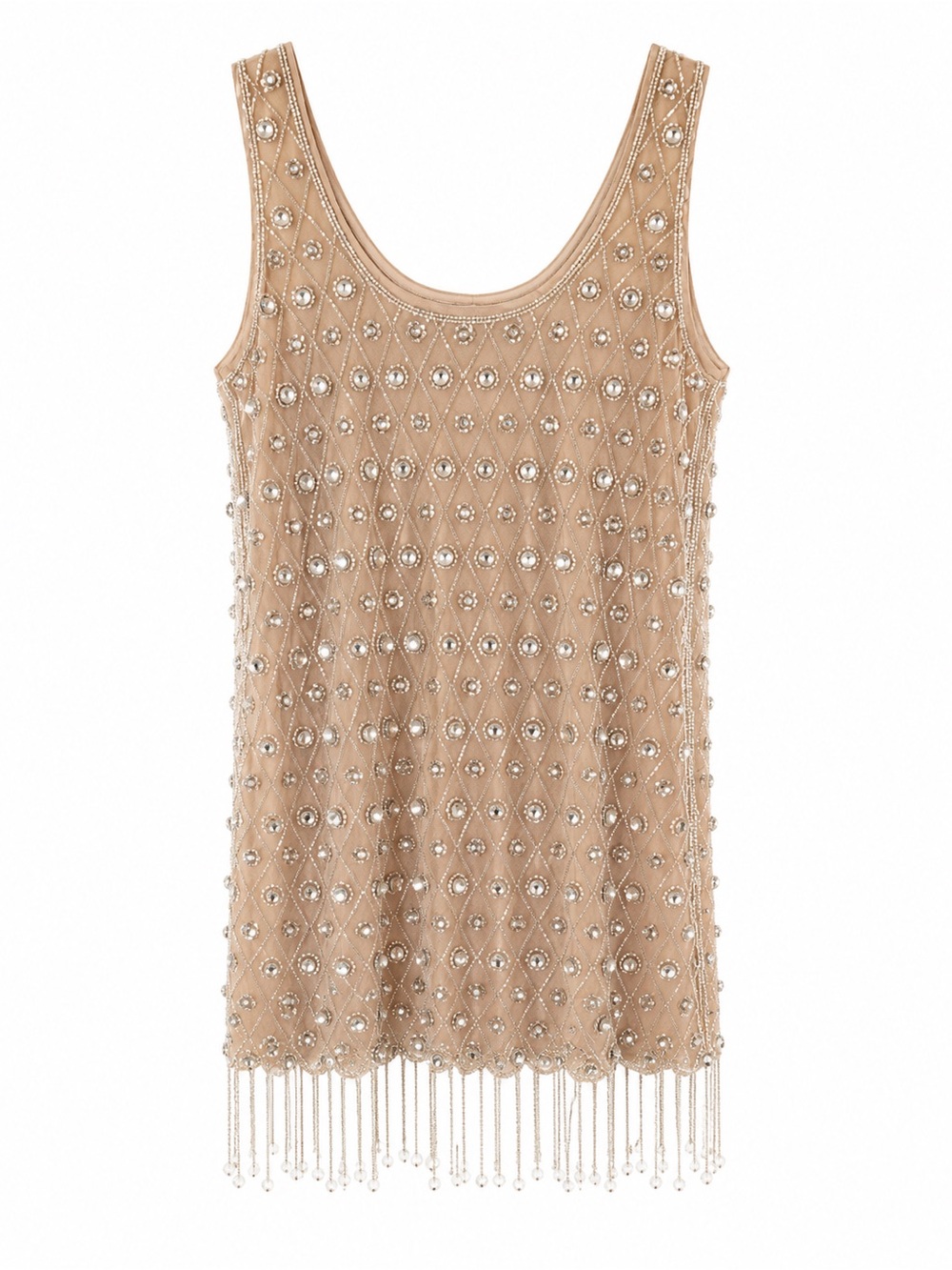 Zara Embellished Fringe Mini Dress | Nude Champagne | Party Cocktail NWOT - Picture 5 of 5
